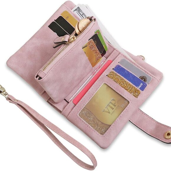Small RFID Leather Wallets for Women Bifold Trifold Clutch with Zipper - Picture 5 of 7